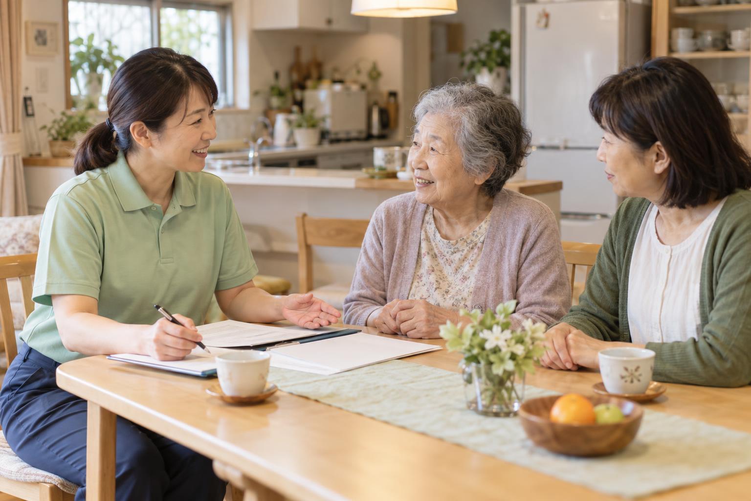 利用者さんと家族の希望を聞き、介護サービスの計画をつくってつなぎます。