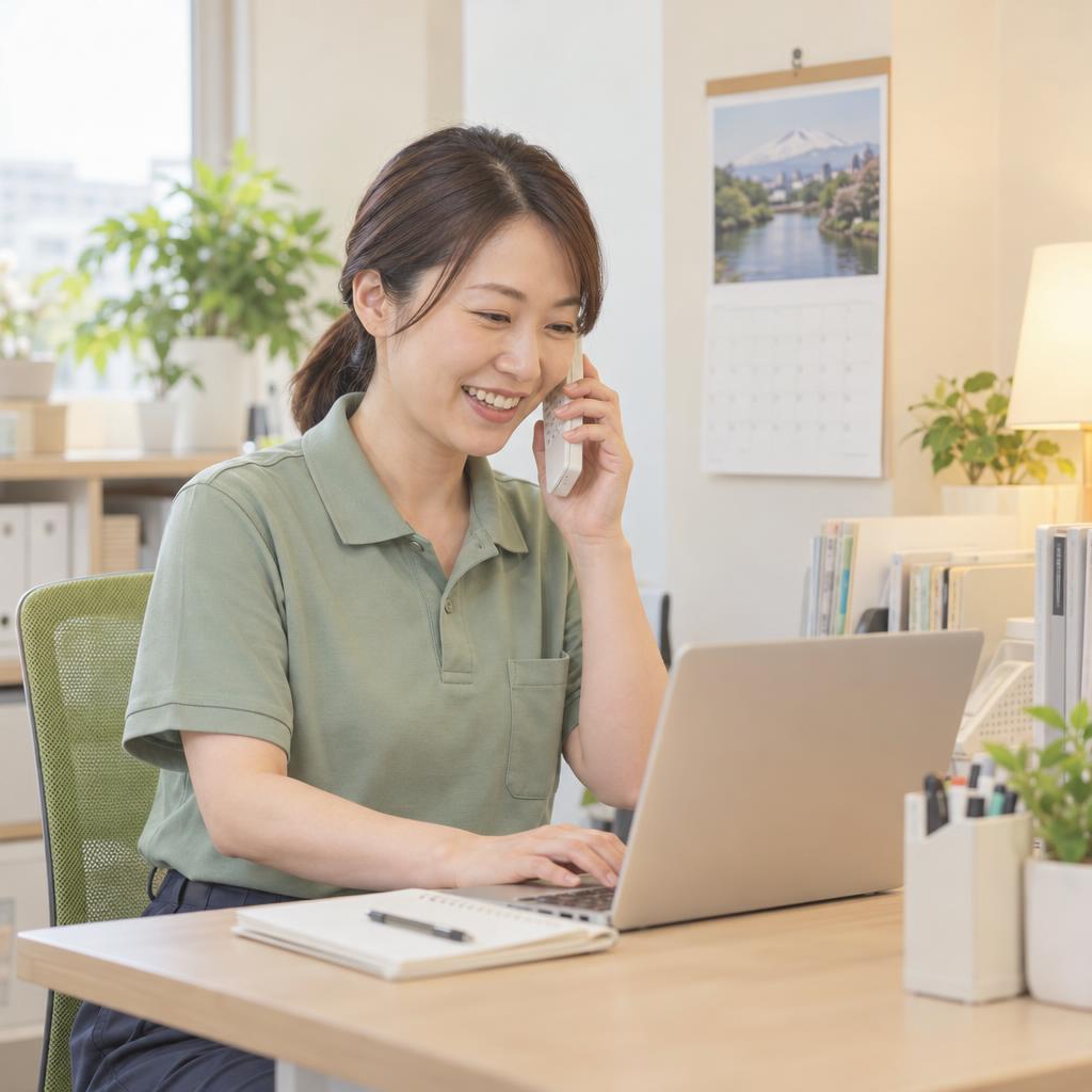 電話の受付や請求の事務で、訪問するスタッフを事務所から支えます。