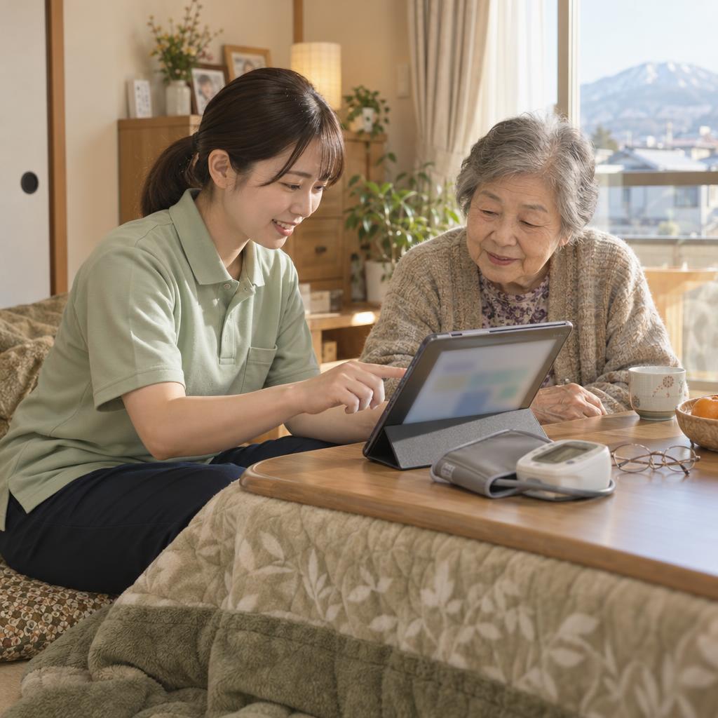 利用者さんの家を訪ね、体調の確認や医療的なケア、家族への助言をします。